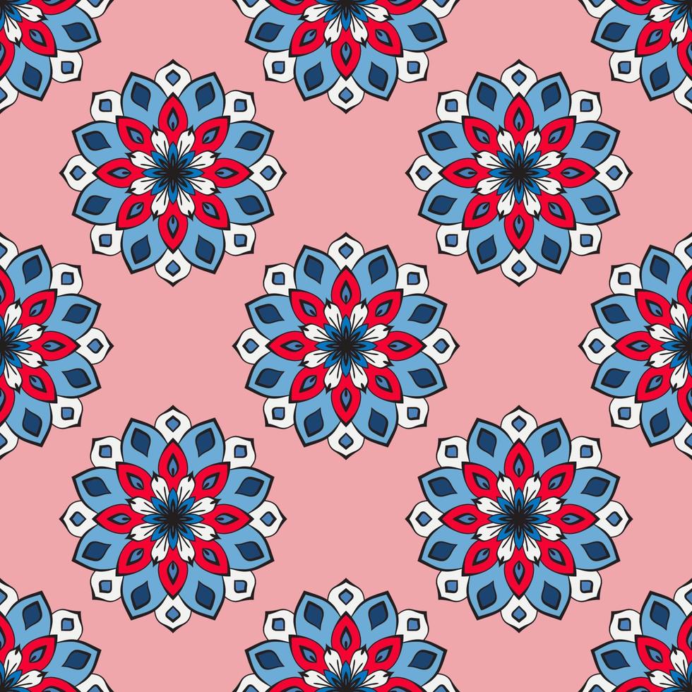 Abstract seamless pattern with mandala flower. Mosaic, tile, polka dot. Floral background. vector