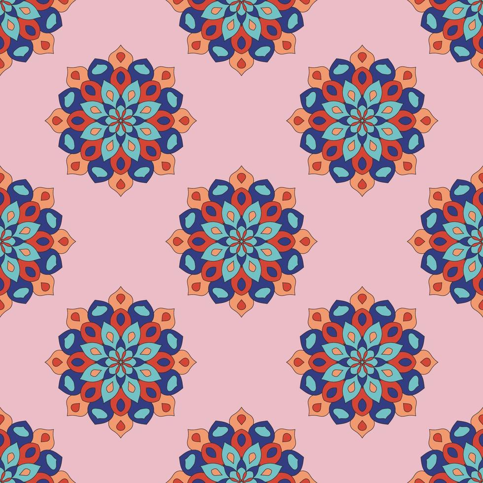 Abstract seamless pattern with mandala flower. Mosaic, tile, polka dot. Floral background. vector