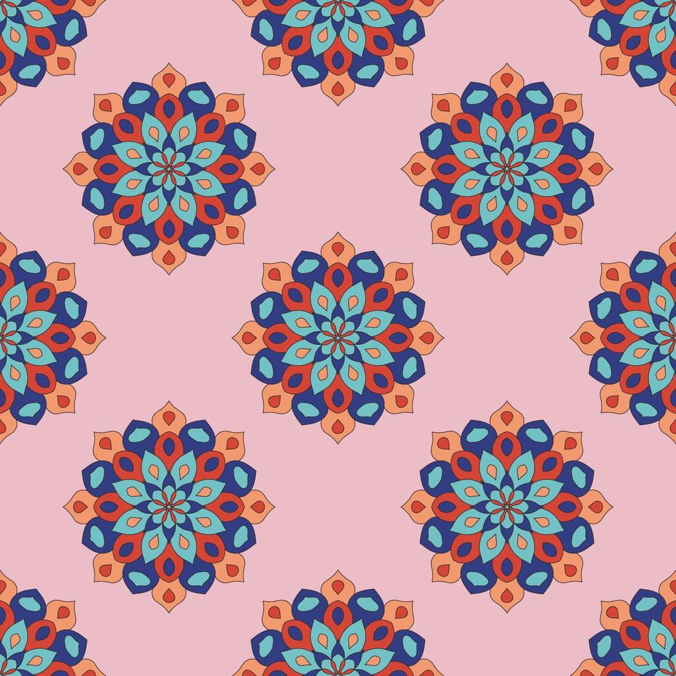 Resumen de patrones sin fisuras con flor de mandala. mosaico, azulejo, lunares. fondo floral. vector