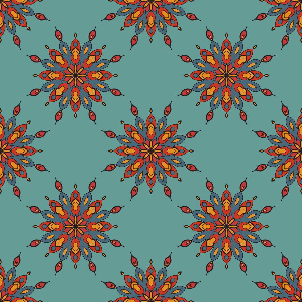 Abstract seamless pattern with mandala flower. Mosaic, tile, polka dot. Floral background. vector