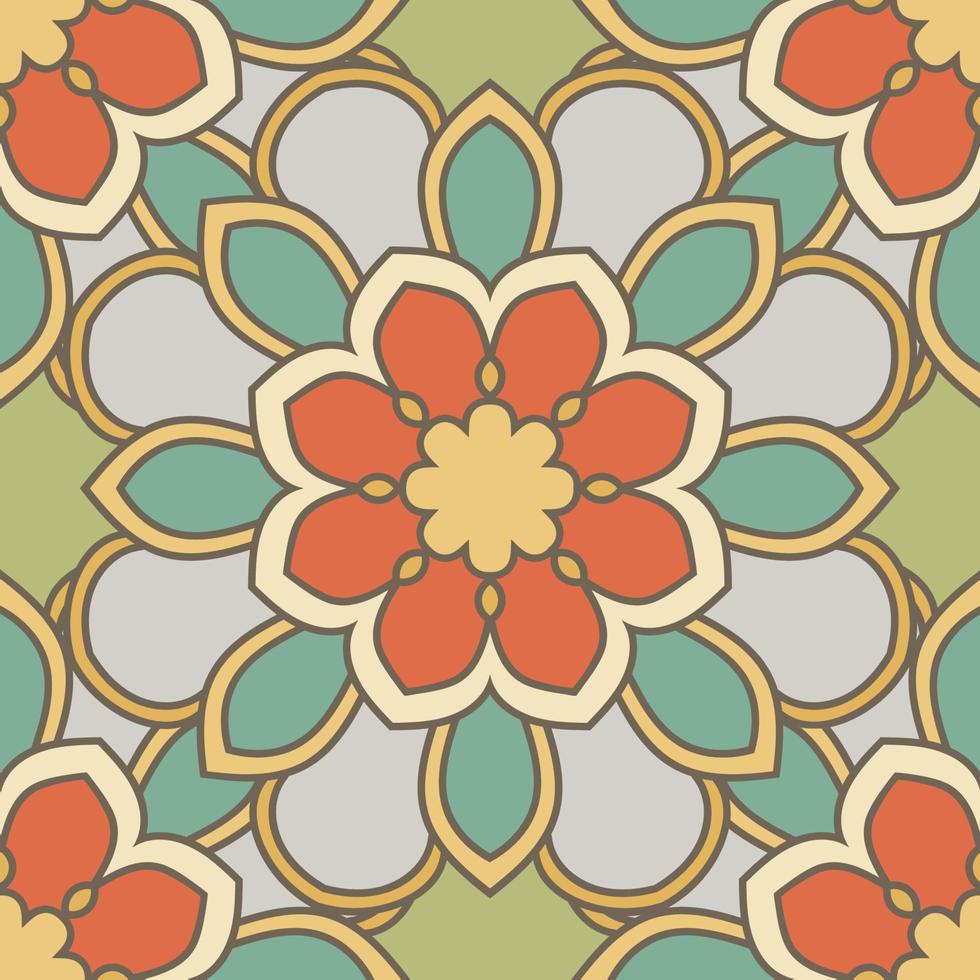 Resumen de patrones sin fisuras con flor de mandala. mosaico, azulejo. fondo floral. vector