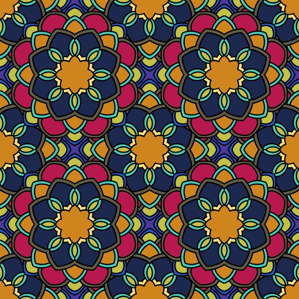 Resumen de patrones sin fisuras con flor de mandala. mosaico, azulejo. fondo floral. vector