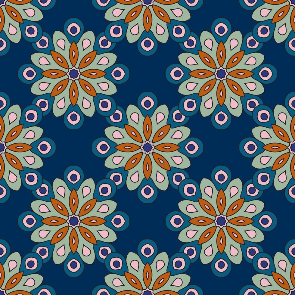 Abstract seamless pattern with mandala flower. Mosaic, tile, polka dot. Floral background. vector