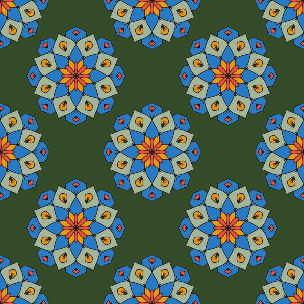 Resumen de patrones sin fisuras con flor de mandala. mosaico, azulejo, lunares. fondo floral. vector