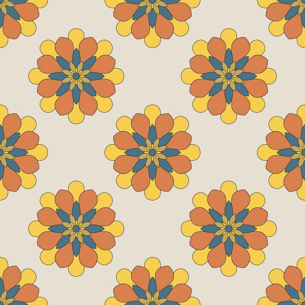 Abstract seamless pattern with mandala flower. Mosaic, tile, polka dot. Floral background. vector