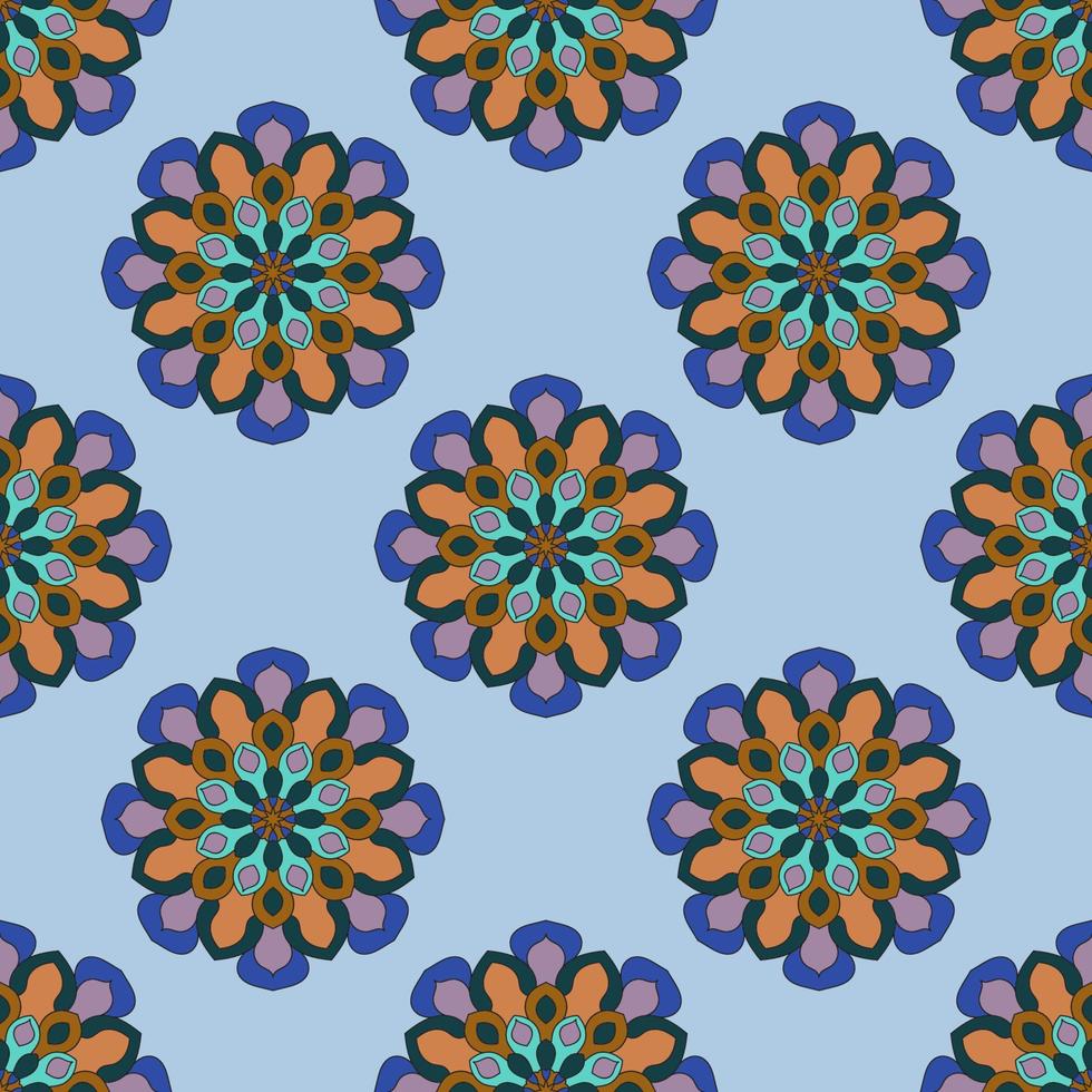 Abstract seamless pattern with mandala flower. Mosaic, tile, polka dot. Floral background. vector