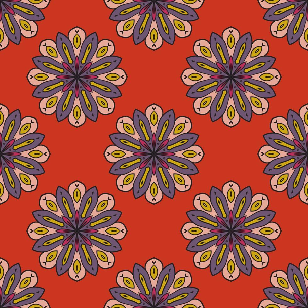 Abstract seamless pattern with mandala flower. Mosaic, tile, polka dot. Floral background. vector