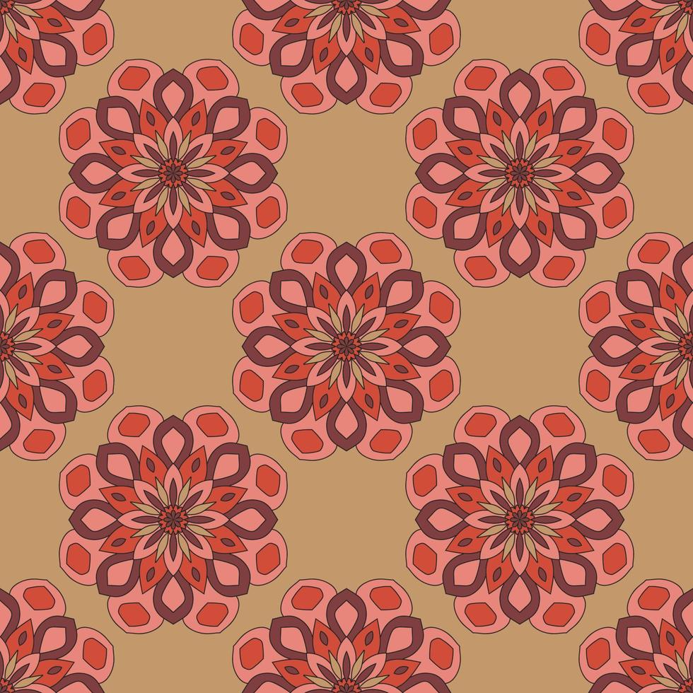 Abstract seamless pattern with mandala flower. Mosaic, tile, polka dot. Floral background. vector