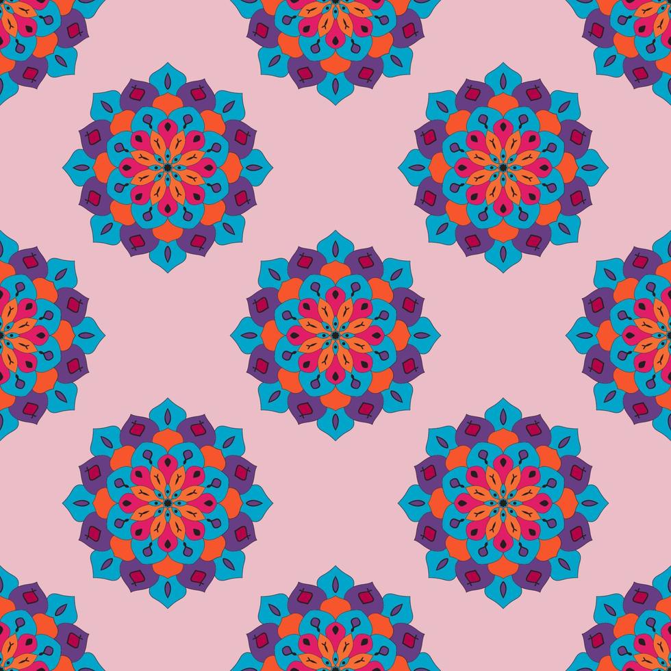 Abstract seamless pattern with mandala flower. Mosaic, tile, polka dot. Floral background. vector
