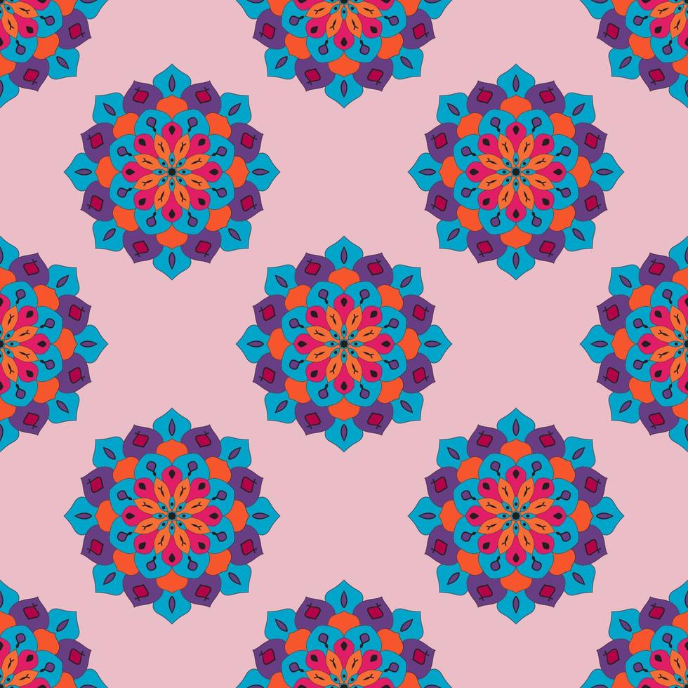 Resumen de patrones sin fisuras con flor de mandala. mosaico, azulejo, lunares. fondo floral. vector