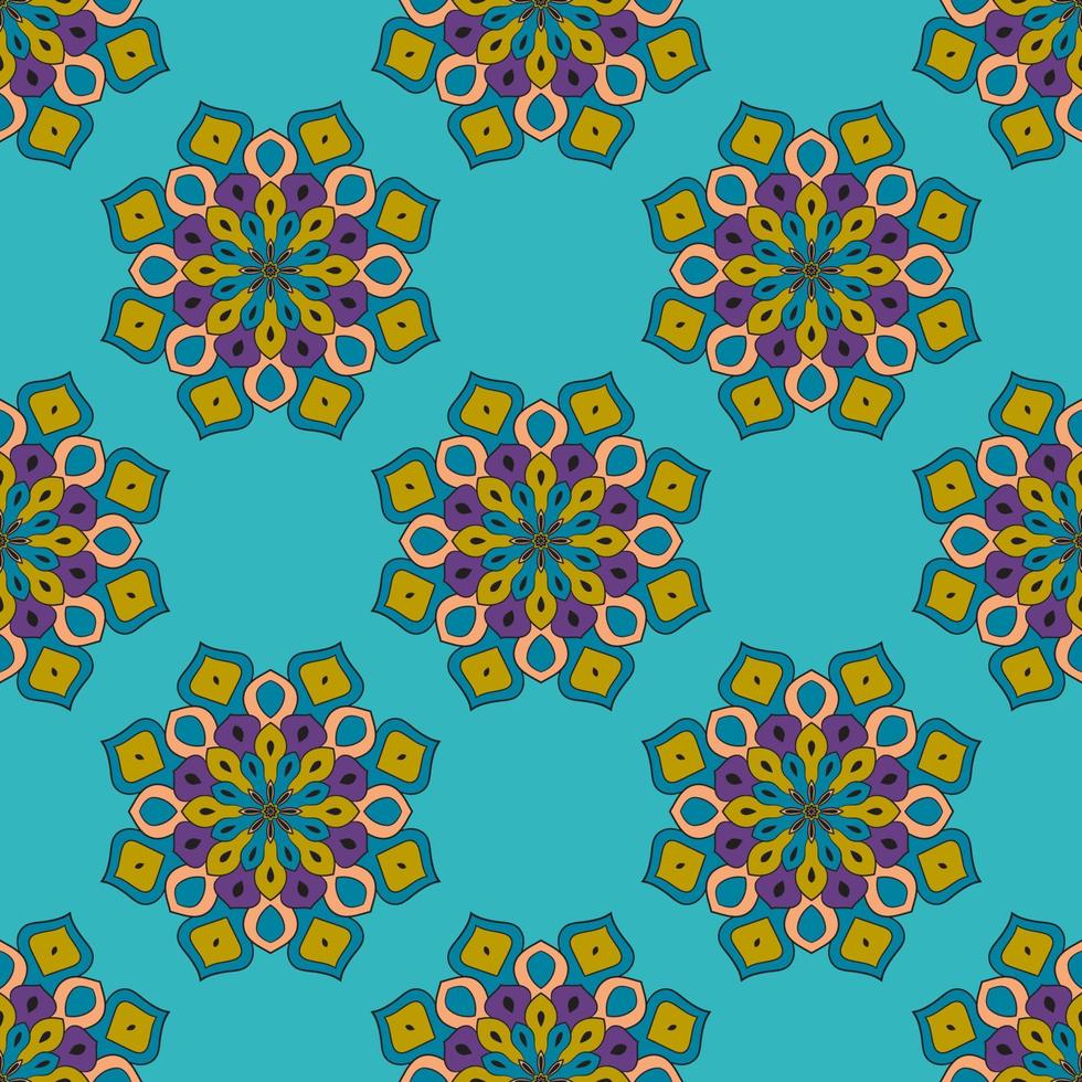 Abstract seamless pattern with mandala flower. Mosaic, tile, polka dot. Floral background. vector