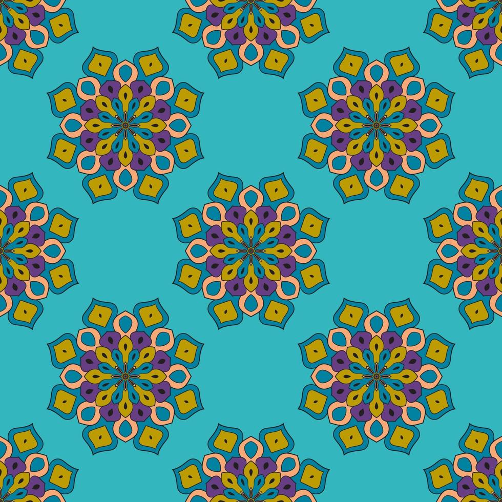 Resumen de patrones sin fisuras con flor de mandala. mosaico, azulejo, lunares. fondo floral. vector