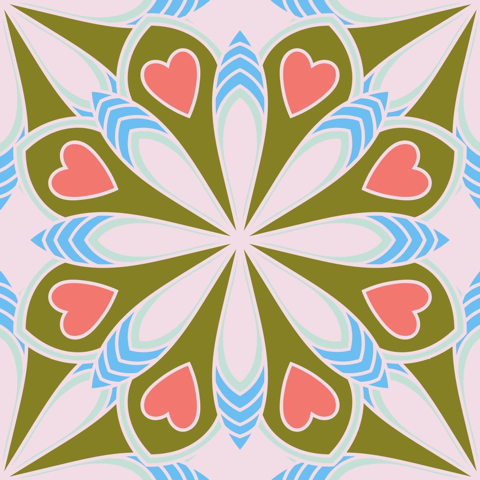 Abstract seamless pattern with mandala flower. Mosaic, tile. Floral background. vector