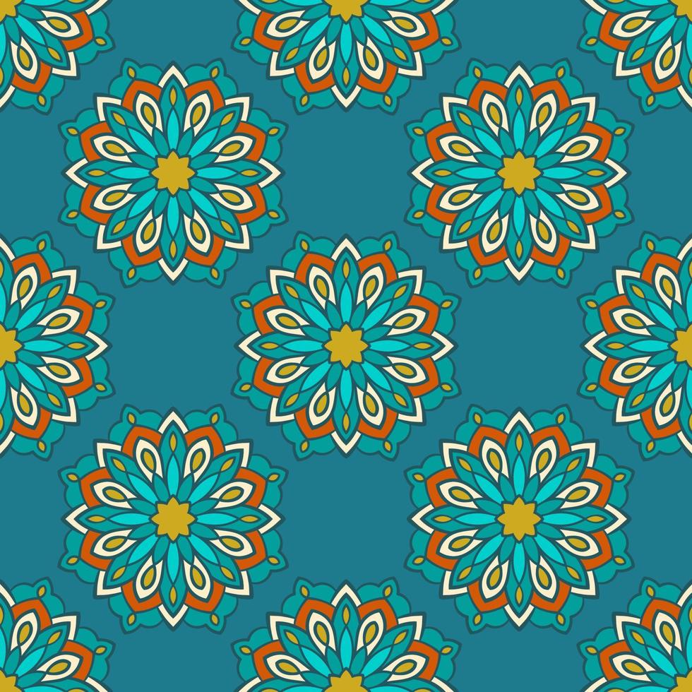 Abstract seamless pattern with mandala flower. Mosaic, tile. Floral background. vector