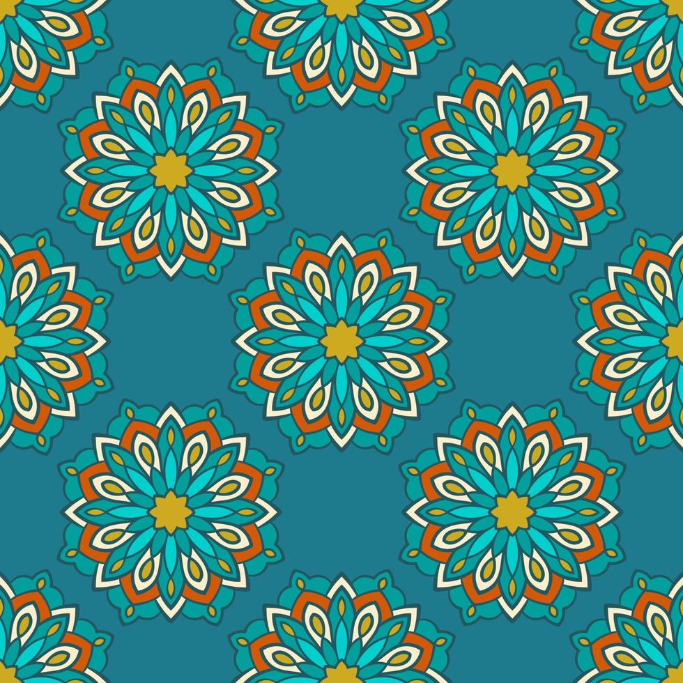 Resumen de patrones sin fisuras con flor de mandala. mosaico, azulejo. fondo floral. vector