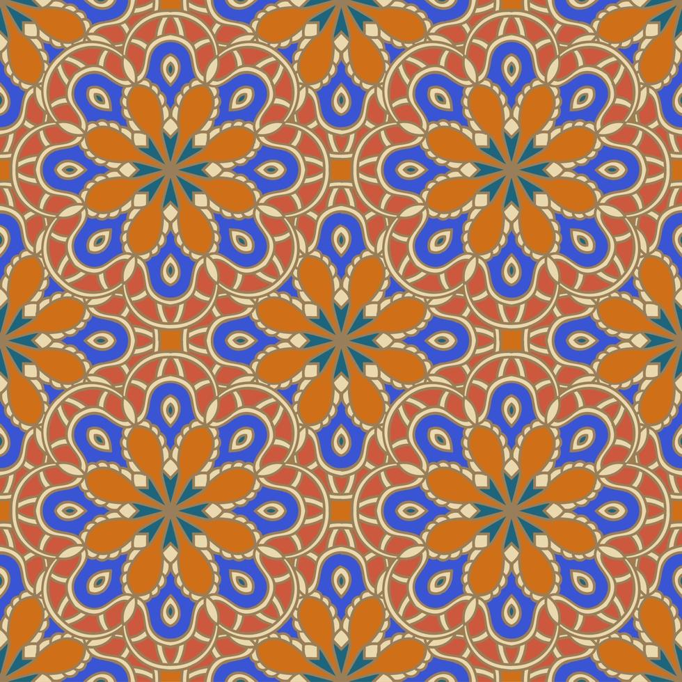 Abstract seamless pattern with mandala flower. Mosaic, tile. Floral background. vector