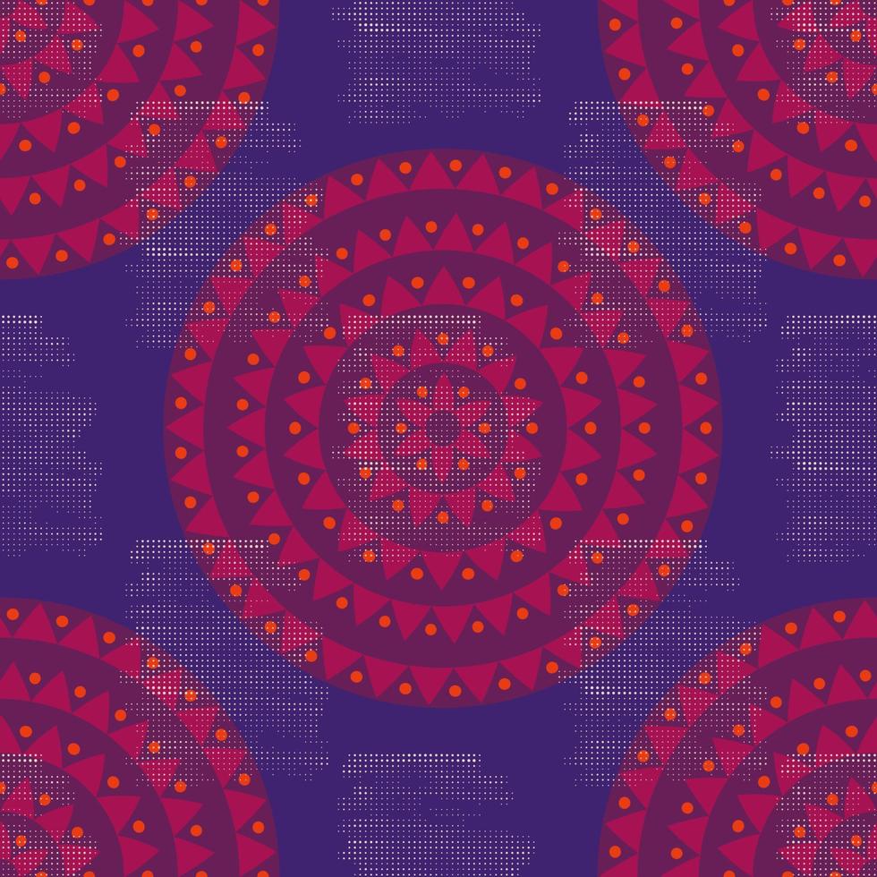 colorido grunge medio tono étnico tribal nativo mandala de patrones sin fisuras. fondo de lunares ornamentales con motivos florales, triángulos, puntos. vector