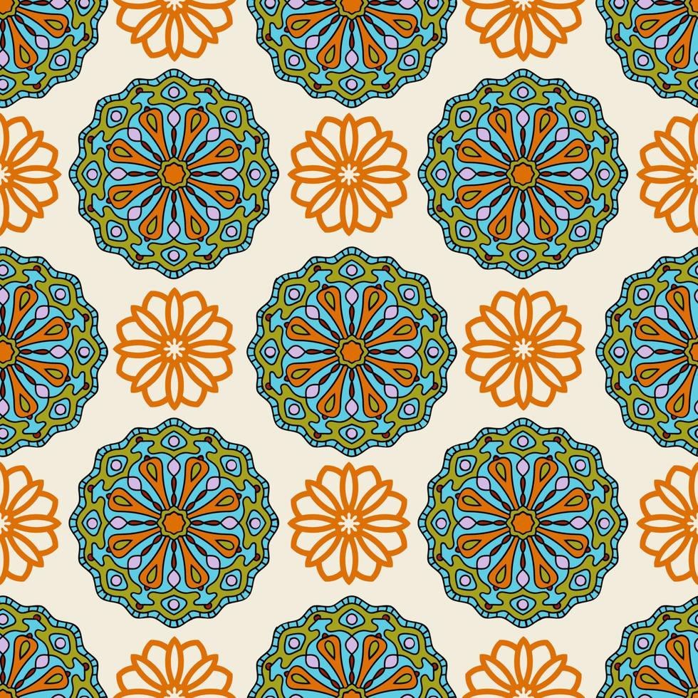 Resumen de patrones sin fisuras con flor de mandala. mosaico, azulejo, lunares. fondo floral. vector