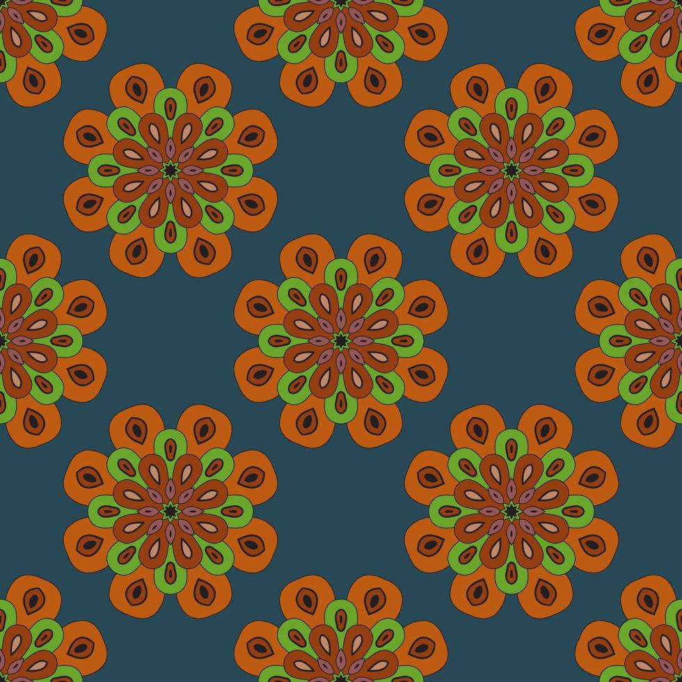 Abstract seamless pattern with mandala flower. Mosaic, tile, polka dot. Floral background. vector