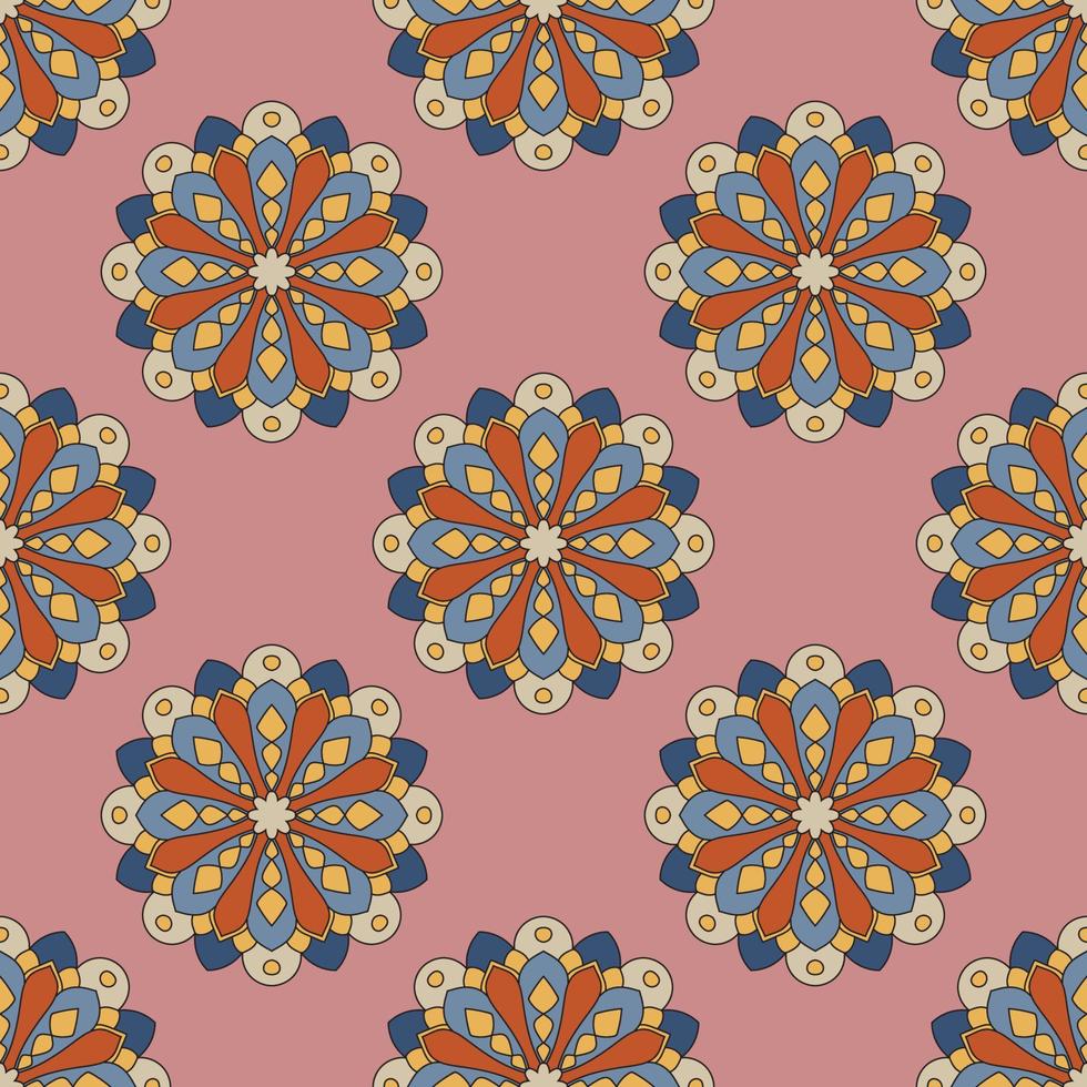 Abstract seamless pattern with mandala flower. Mosaic, tile, polka dot. Floral background. vector