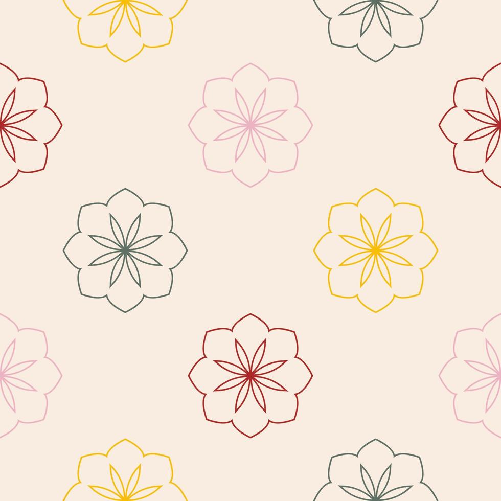 Abstract seamless pattern with mandala flower. Mosaic, tile, polka dot. Floral background. vector