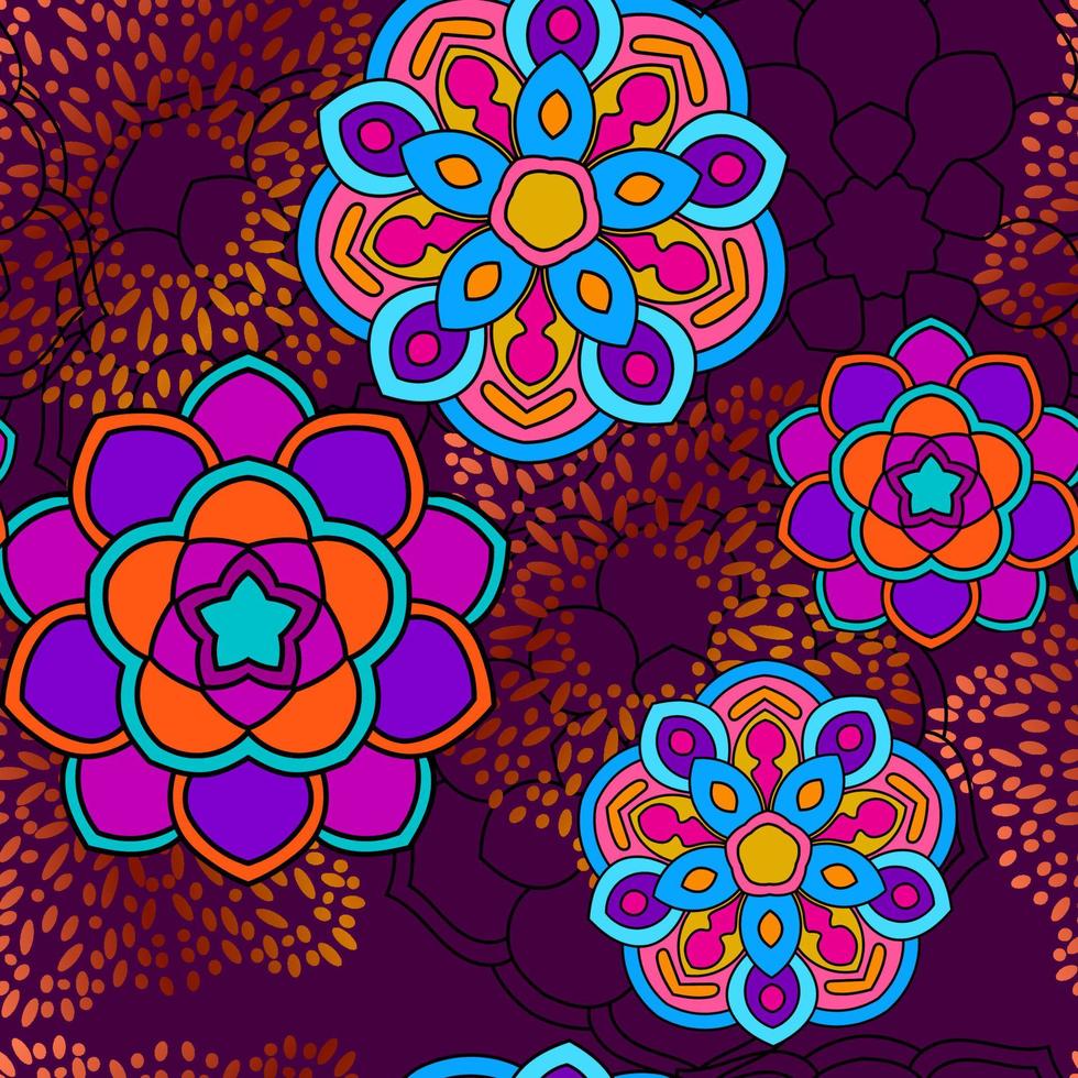 Resumen de patrones sin fisuras con flor de mandala. mosaico, azulejo. fondo floral. vector