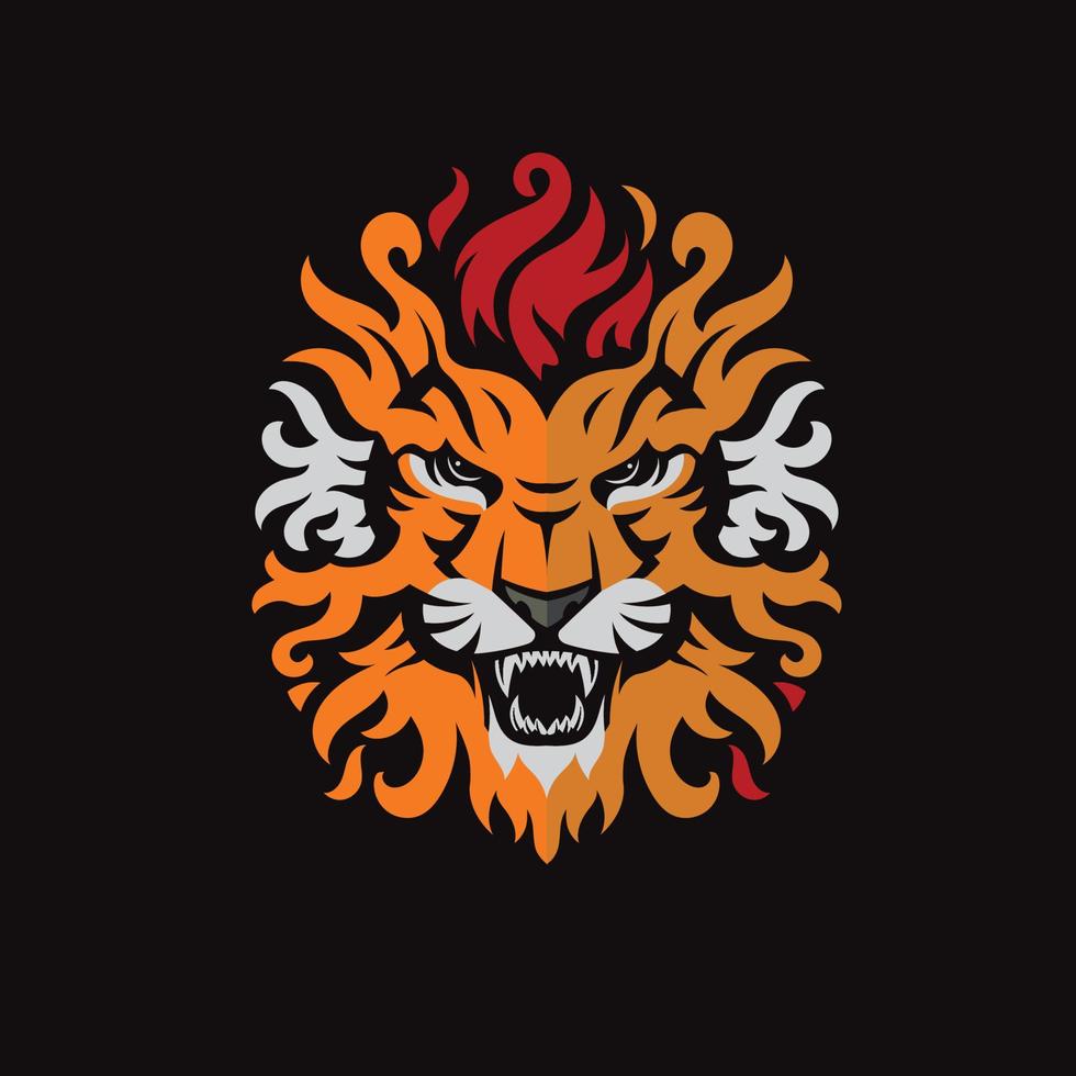 abstract angry  lion fire head color vector