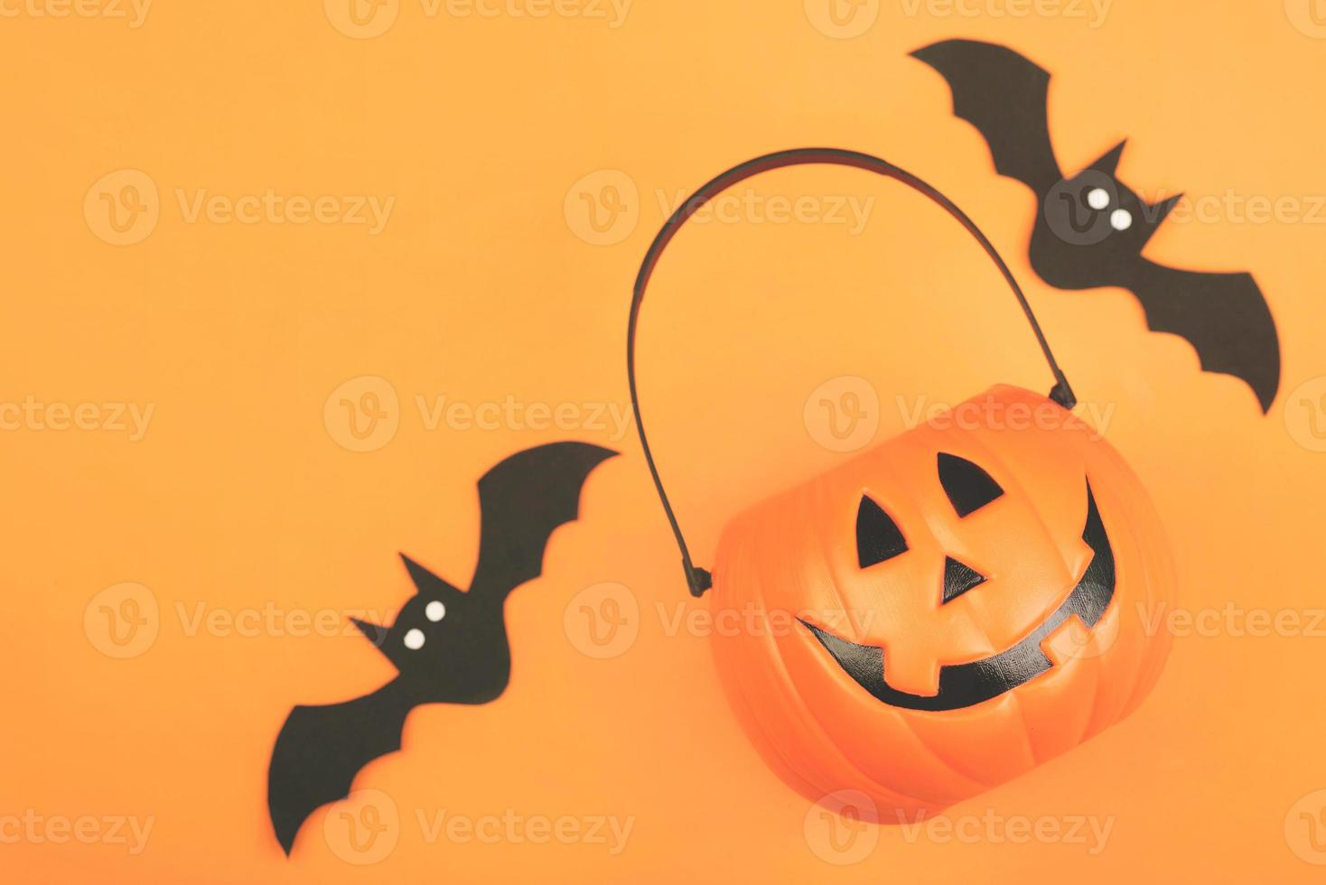 Happy Halloween. Halloween pumpkin with bats photo