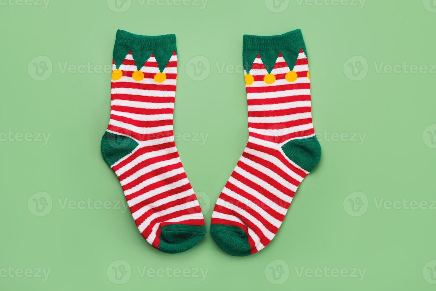 Merry Christmas. Top view of christmas socks. Christmas concept background photo