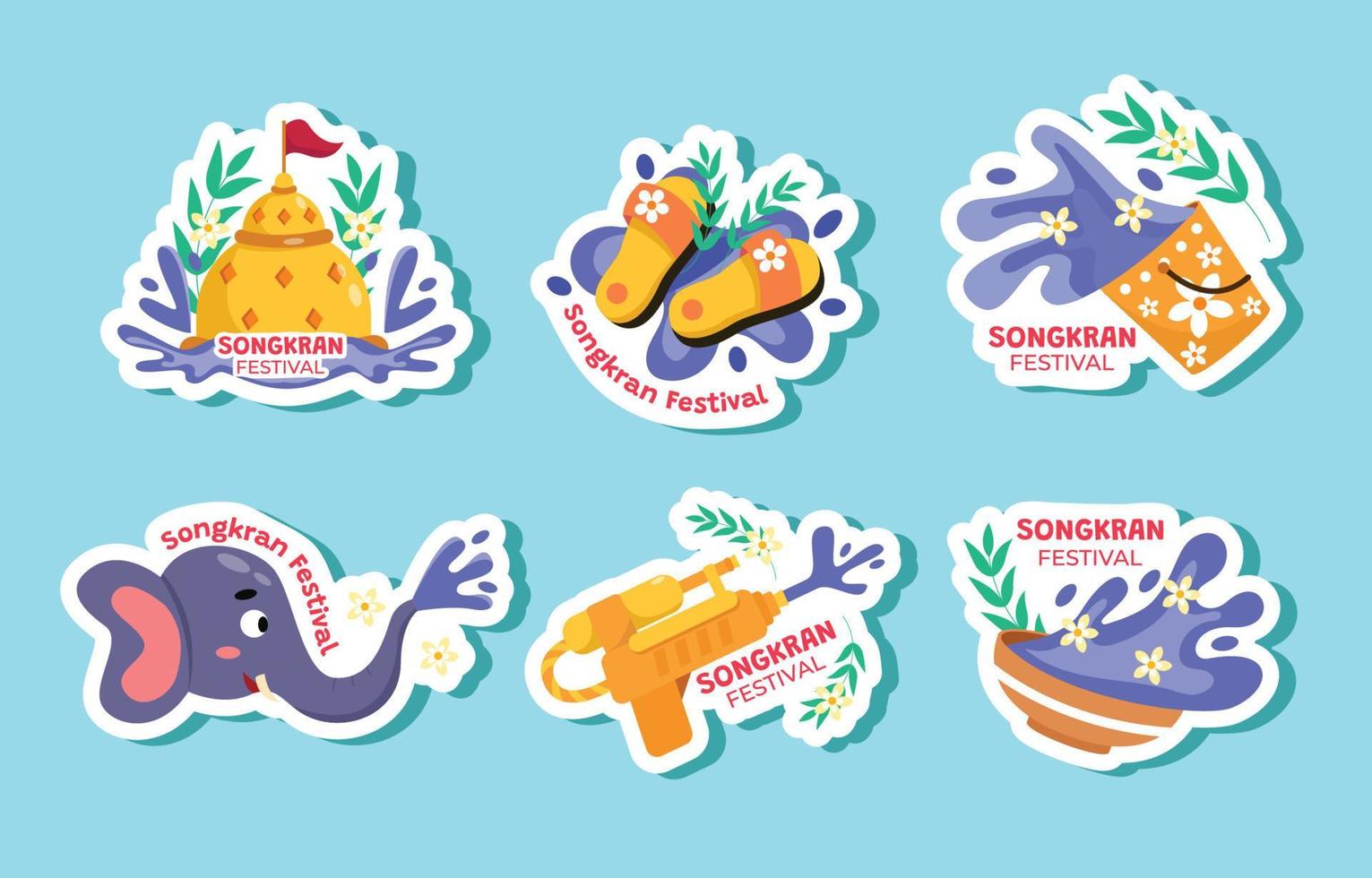 Songkran Festivity Sticker Set vector
