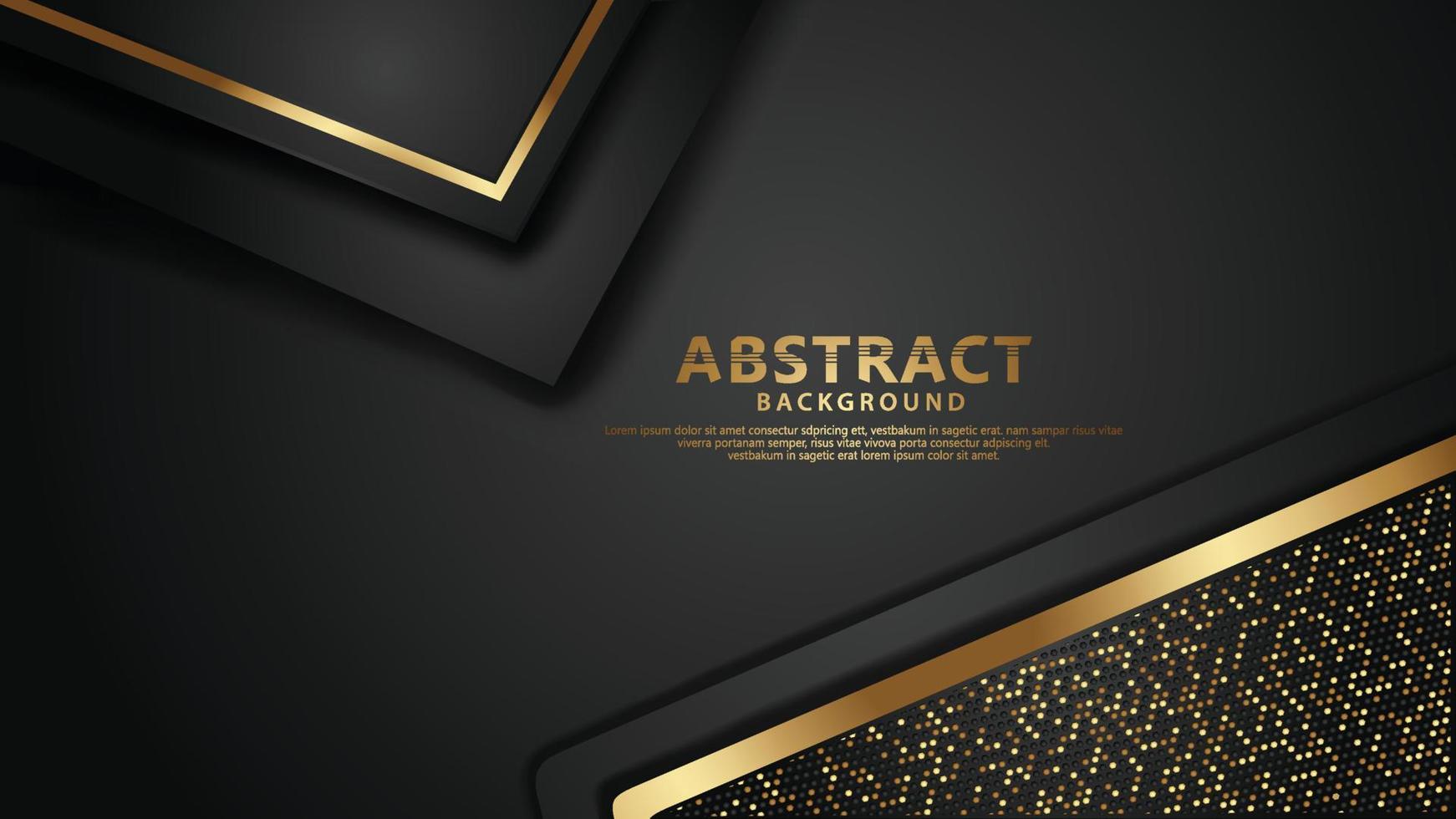 Luxury black overlap layers background with golden line effect. Realistic halftone dots on textured dark background vector