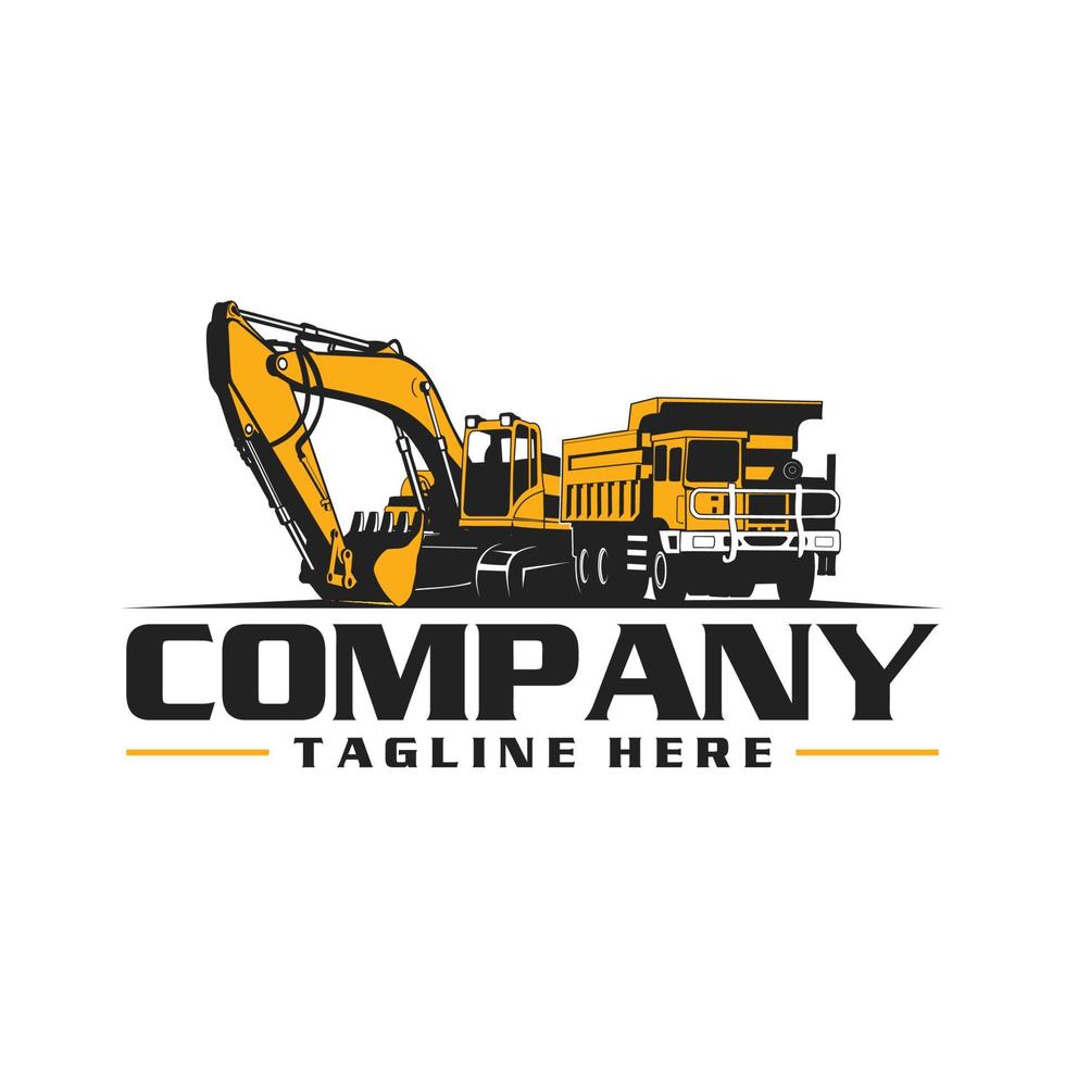 dump truck and excavator logo vector