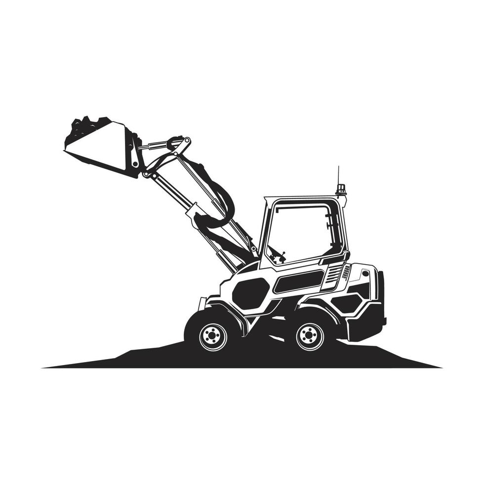 mini track loader silhouette, mini bulldozer silhouette vector