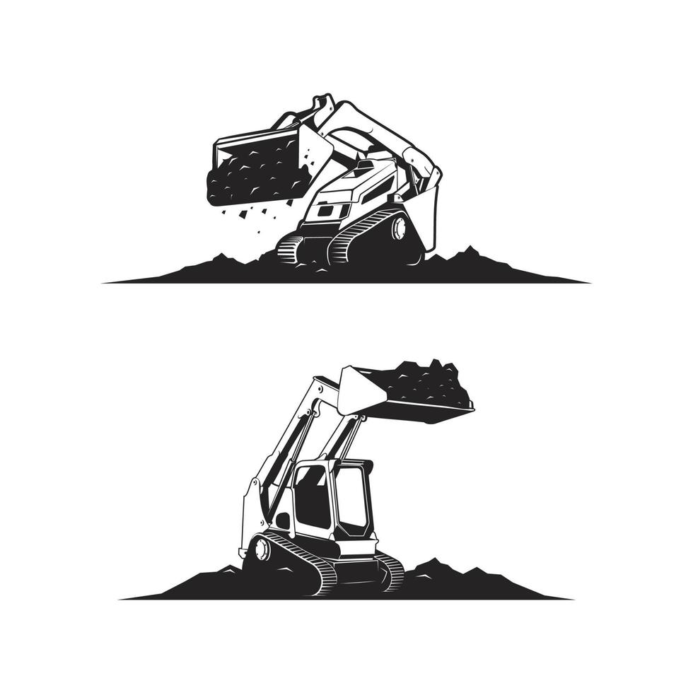 mini track loader silhouette, mini bulldozer silhouette vector