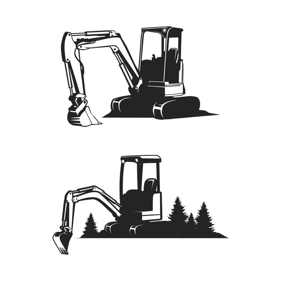 mini excavator silhouette vector