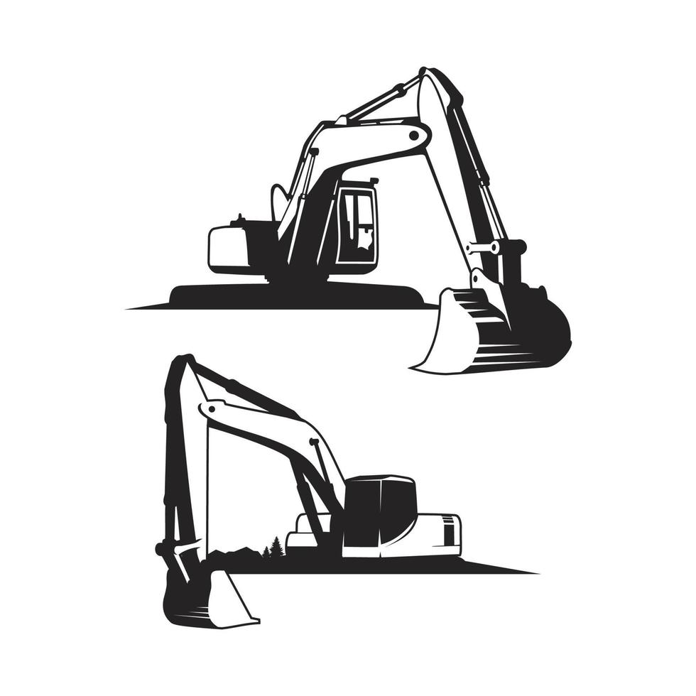 excavator silhouette, black and white excavator vector