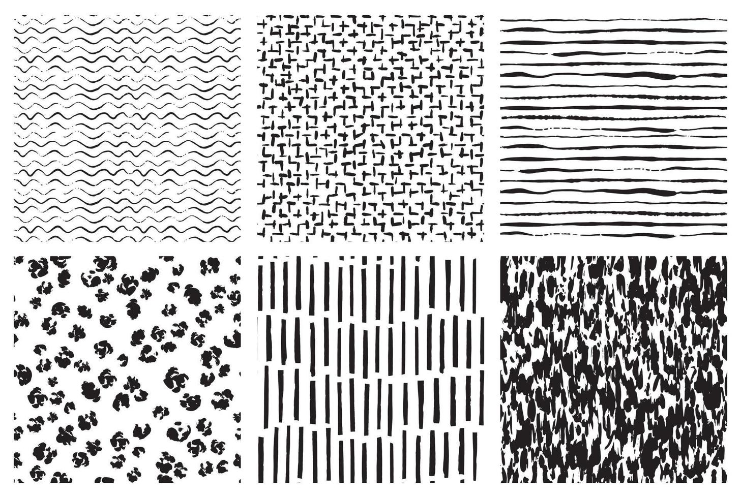 texturas y patrones de tinta dibujados a mano. fondos vectoriales abstractos sin fisuras en blanco y negro. marcas de pincel monocromáticas de moda. vector