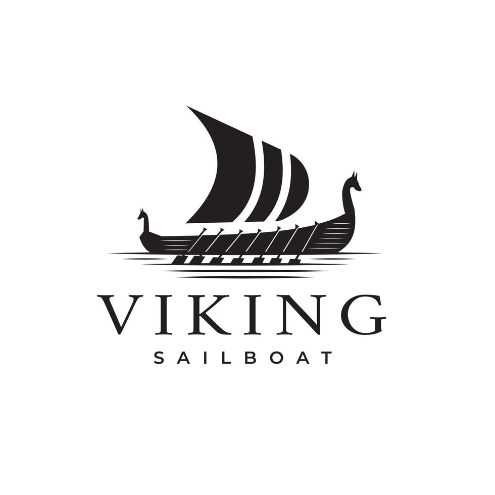 silueta de barco vikingo vintage con vector de diseño de logotipo, vela, plantilla de símbolo