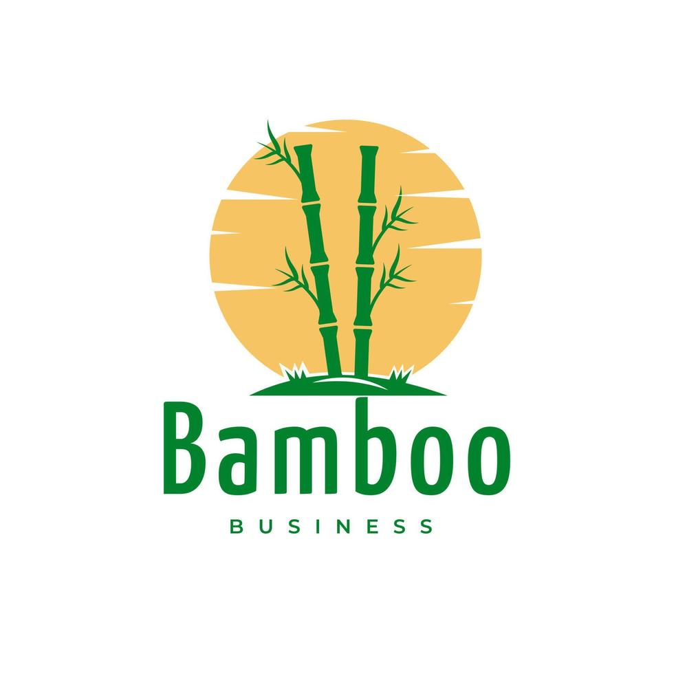 Green bamboo stem logo template twilight moon illustration symbol design icon vector