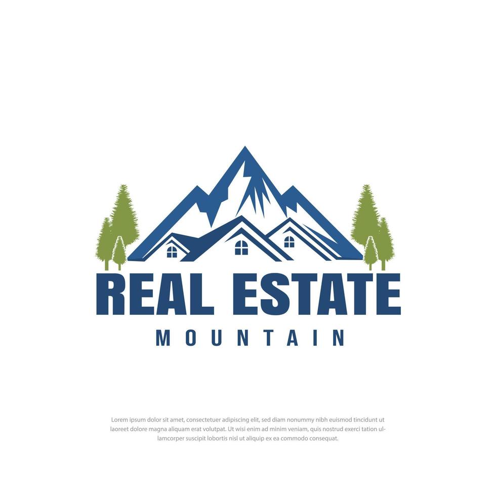 Real estate, home, house logo template with mountain background. vector