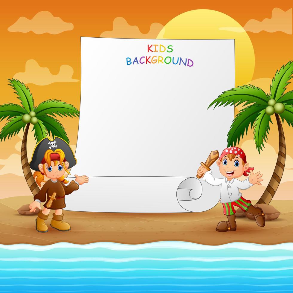 Border template with pirate at the beach vector