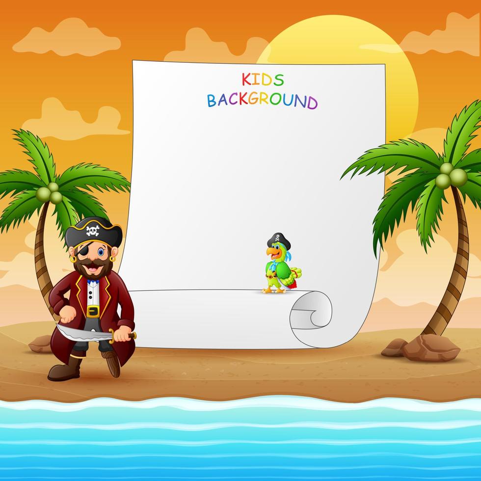 Border template with pirate at the beach vector