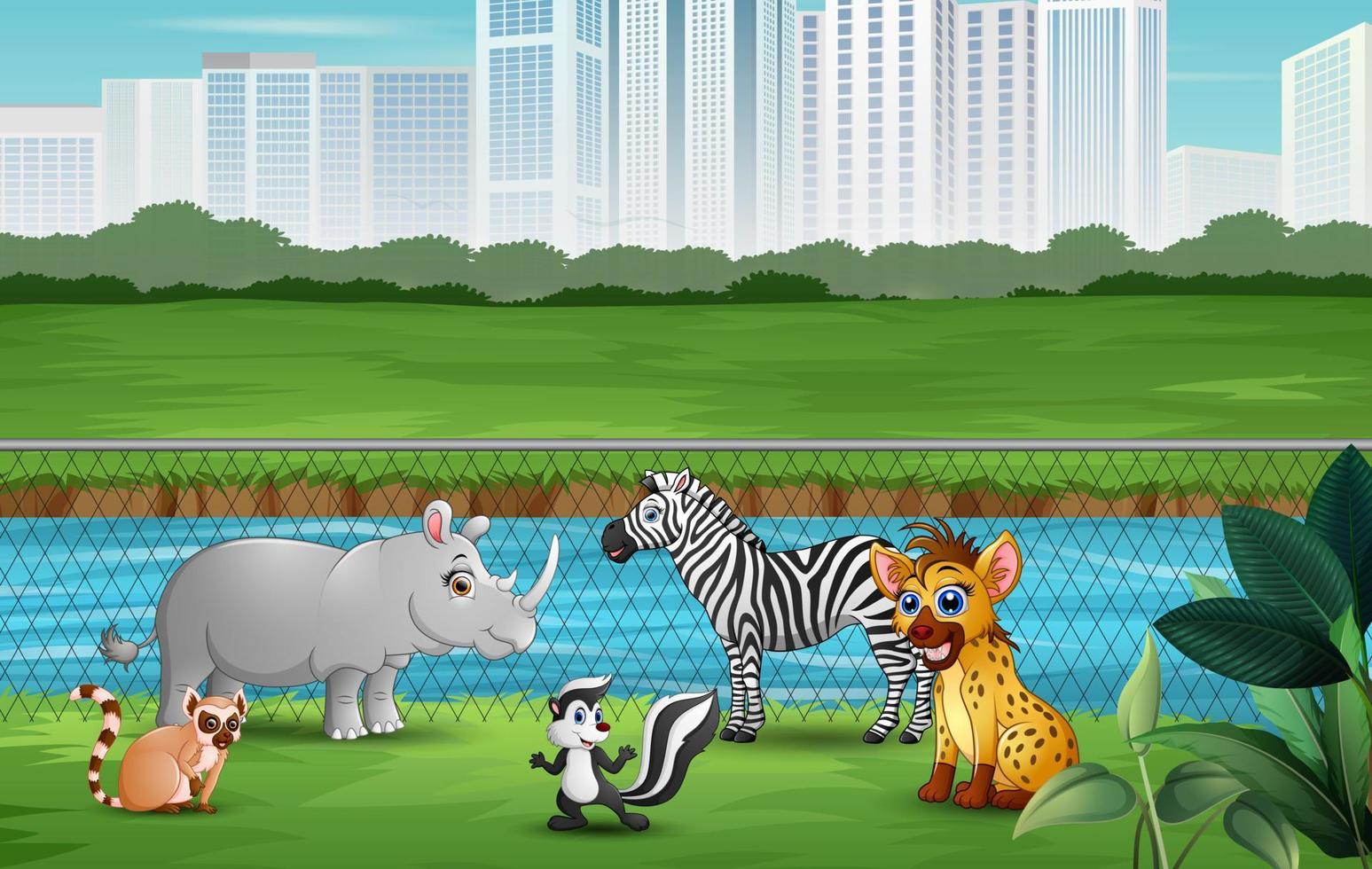 Many animals living in city zoo vector