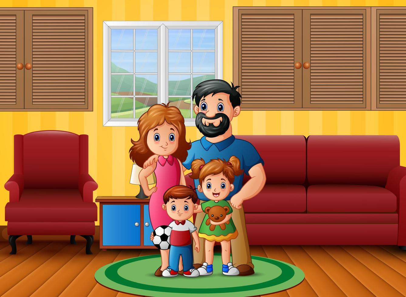 Happy family in living room vector