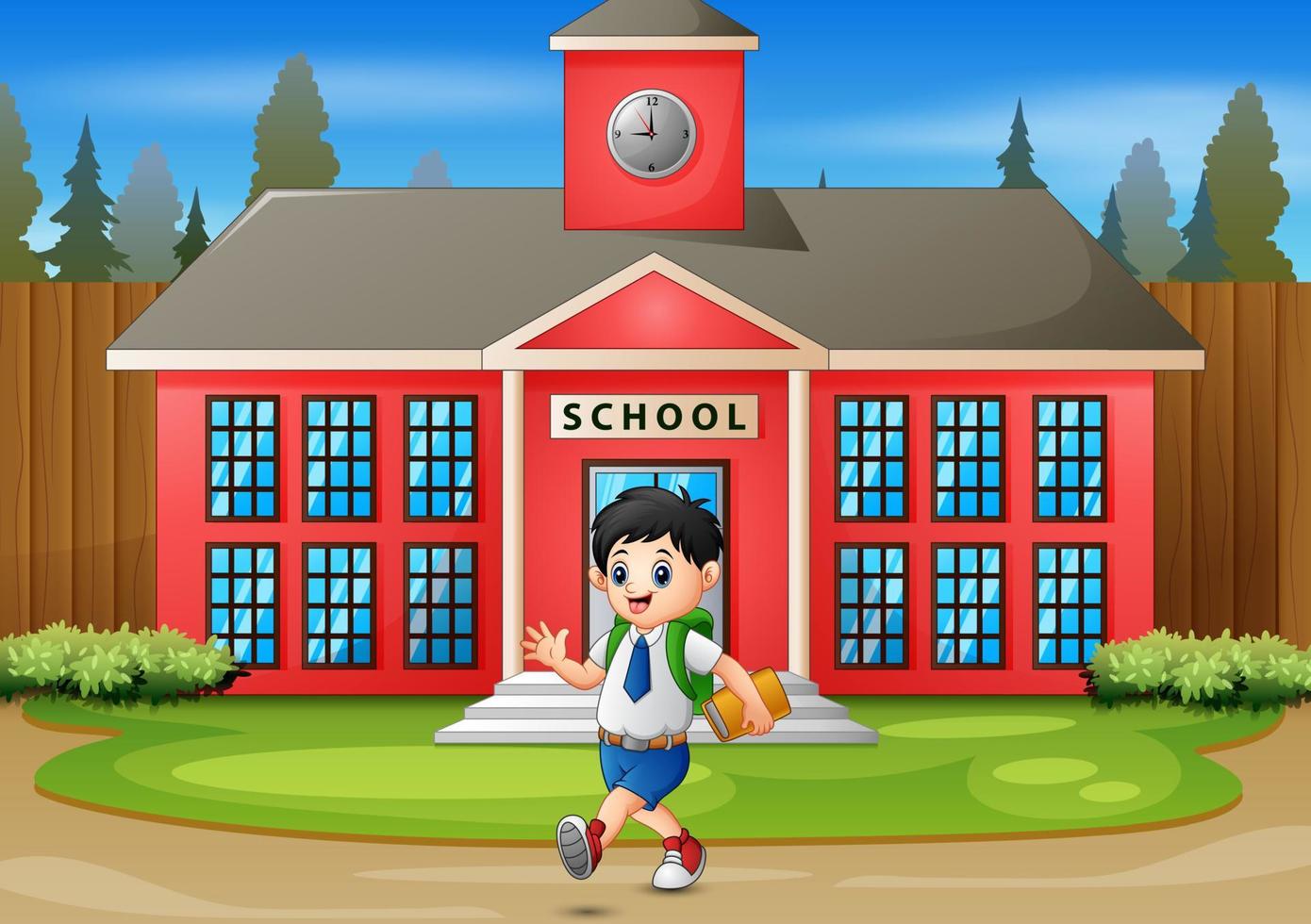 Happy boy going home after school vector