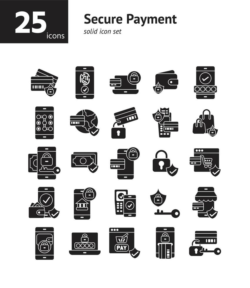 Secure Payment solid icon set. vector