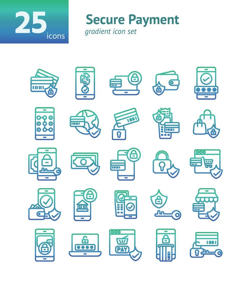 Secure Payment gradient icon set. vector