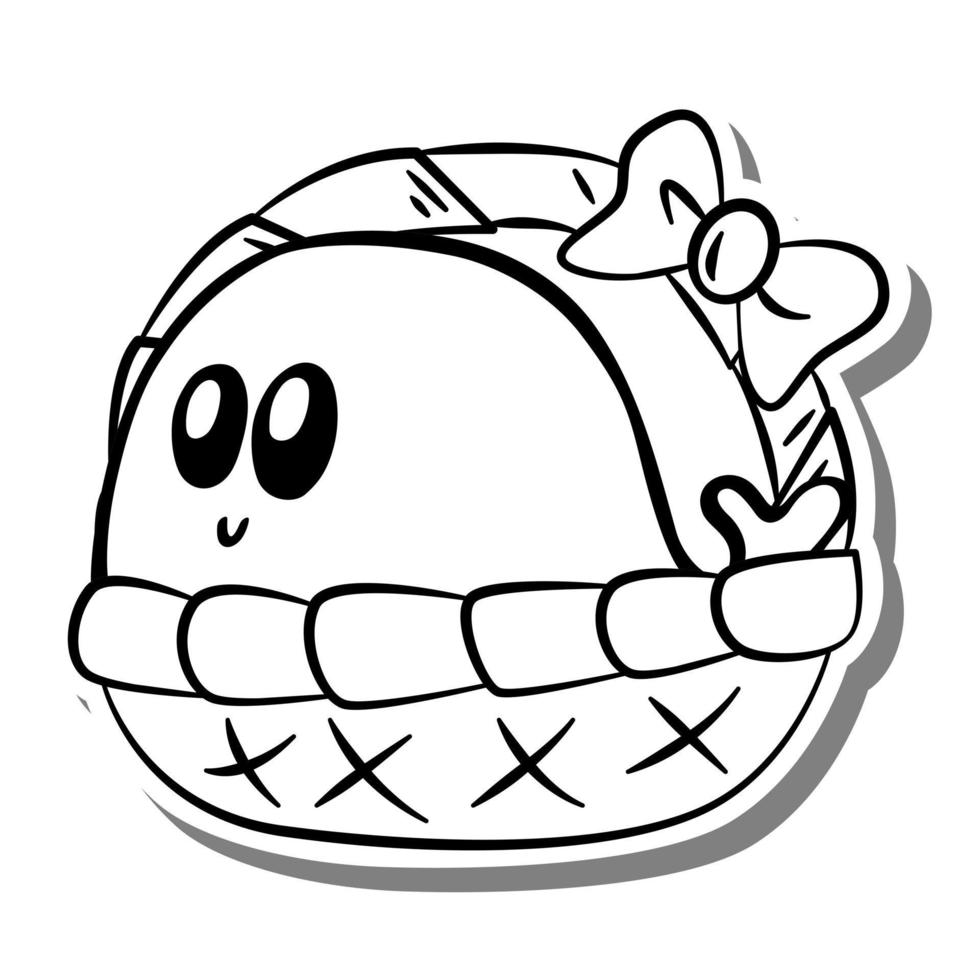 Cute cartoon Whale in Basket Monochrome. Doodle on white silhouette and gray shadow. Vector illustration about aquatic animals for any design.