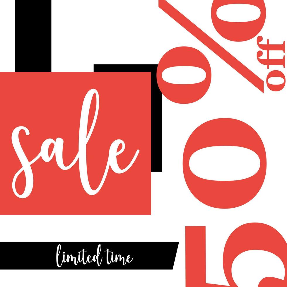 Sale or discount banner with 50 percent reduction limited offer. Black Friday or seasonal shopping concept. Vector illustration in flat style.