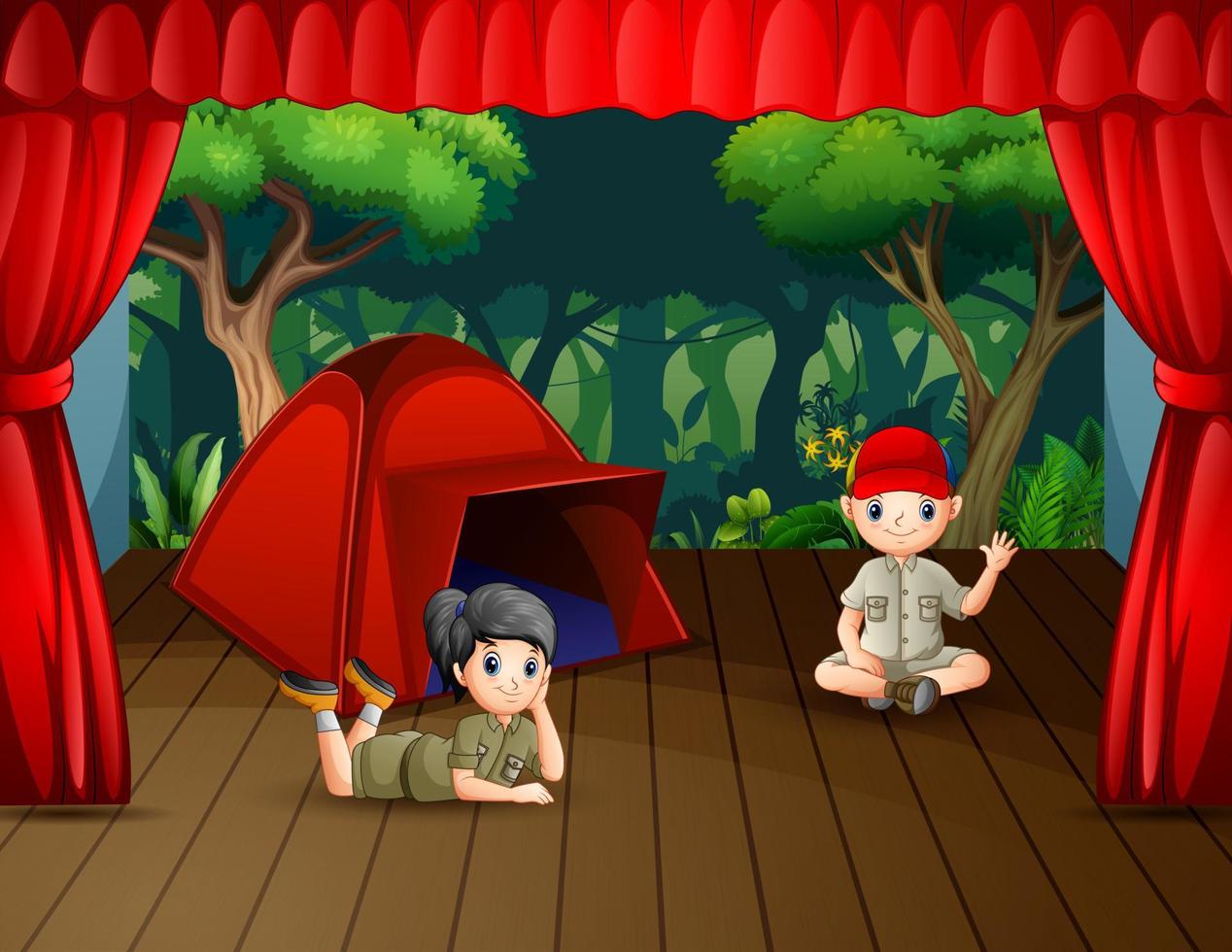 Camping drama the scouts on the stage vector